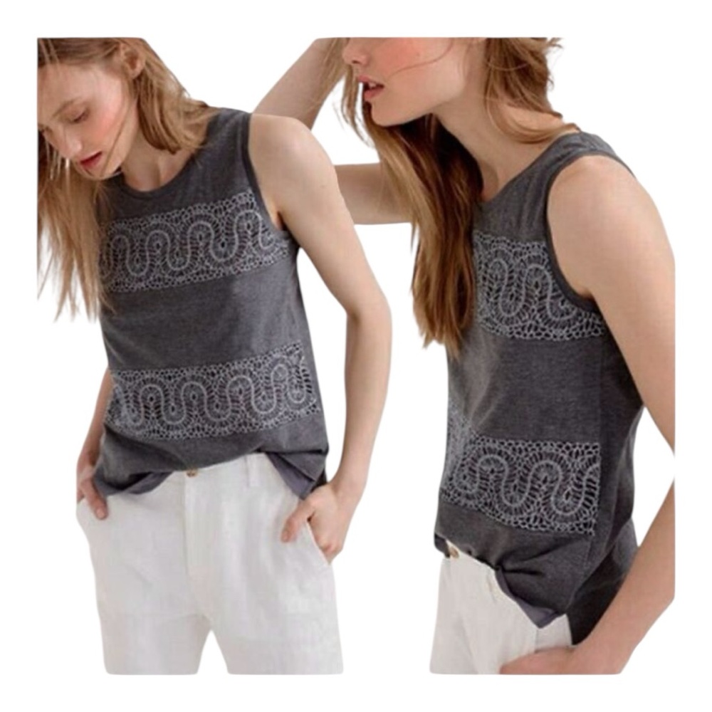 🏷️ J.CREW Lace Panel Sheer Lining Sleeveless Tank Top  MEDIUM Black VGC